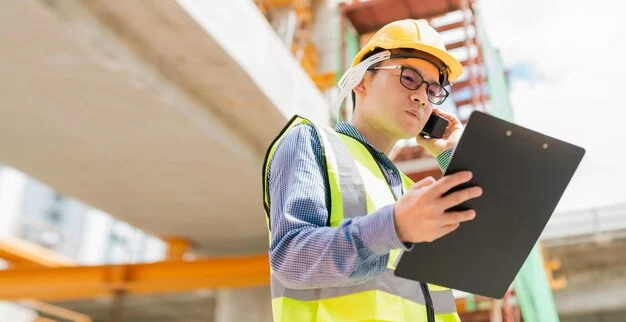 Smart asian glasses engineer use radio connection working in site construction Free Photo