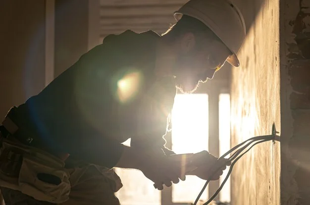 Worker is cutting wires with linemans pliers Free Photo