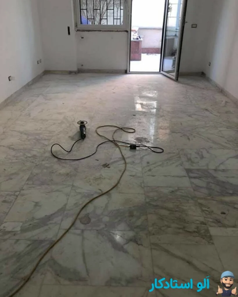 نمونه کار کفسابی و براق کردن سنگ مات و لک شده